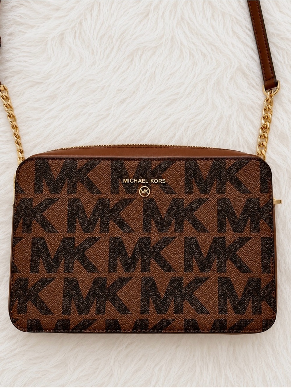 Michael Kors Brown/Chocolate MK Logo Crossbody with Gold Hardware
